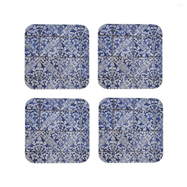 Tapetes de mesa azulejos portugueses (azul branco) porta-copos de cozinha à prova d'água copo de isolamento café para decoração casa utensílios de mesa