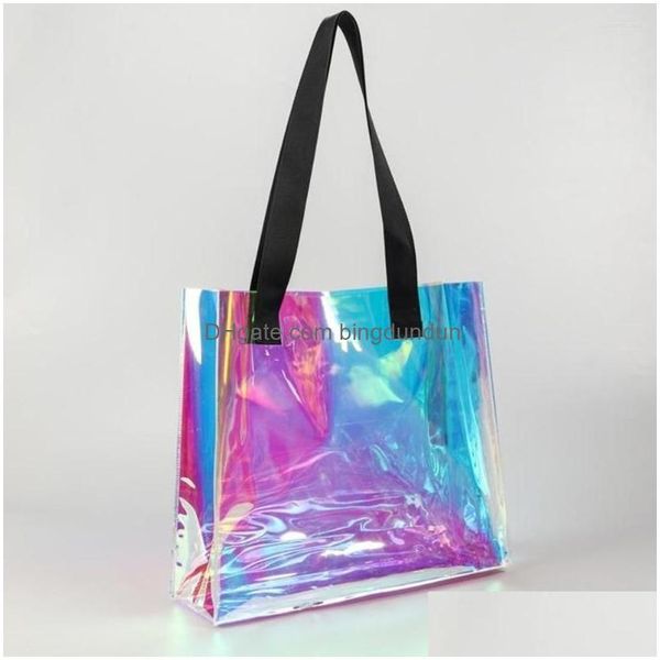 Bolsas de armazenamento Bolsa holográfica transparente para trabalho de beleza de tamanho grande e alça resistente Bolso Holografica Drop Delivery H Dh5bc