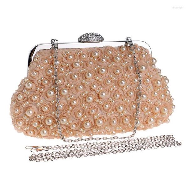 Totes dome frisado mulheres embreagem festa de casamento corrente bolsas de ombro diamantes metal rosa vintage sacos de noite