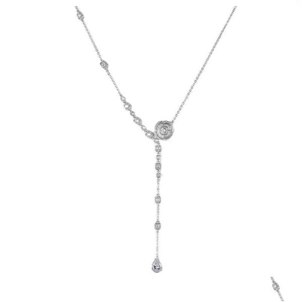 Anhänger Halsketten Lariat Stil Kamelie Blume Quaste Teardrop Halskette für Braut Geschenk Zubehör Drop Lieferung Schmuck Anhänger Dhk7N
