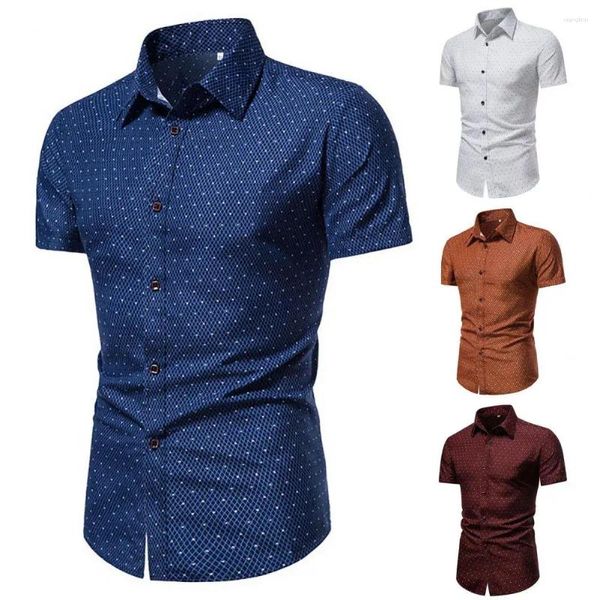 Мужские повседневные рубашки, отличный летний топ, приталенный дышащий отложной воротник, контрастные цветные мужские пуговицы