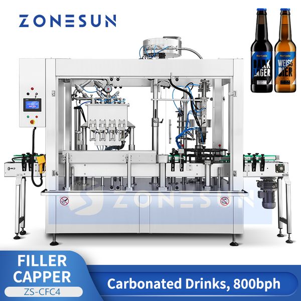 Zonesun linha automática de engarrafamento de cerveja, máquina de enchimento e tampagem de garrafas isobáricas, equipamento de enchimento de bebidas carbonatadas