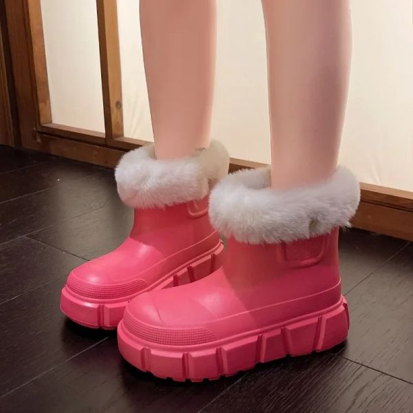 Stivali caviglia put con stivali da neve 2023 Nuove scarpe invernali Female Slipon Round Toe Tanne Stivali da donna Solid Solido Botas Botas De Mujer
