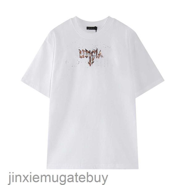 B Home Paris Correct High Version 24S New METAL Speckled Graffiti Letter Impresso Camiseta de manga curta unissex