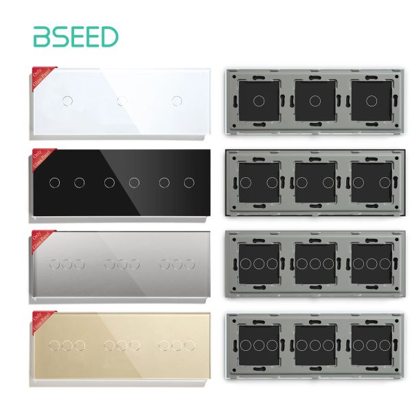 Панель управления BSEED из хрустального стекла, стандарт Великобритании, ЕС, тройная панель 228 мм, 3/6/9, белая, черная, Gloden для настенного сенсорного переключателя