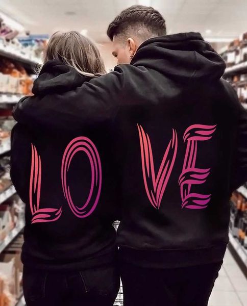 Moletons femininos com capuz, amantes, sudaderas, estampa de amor, coração, casal, moletom, mulheres, homens, roupas com capuz, mulheres, casais, conjunto de roupas combinando 240401