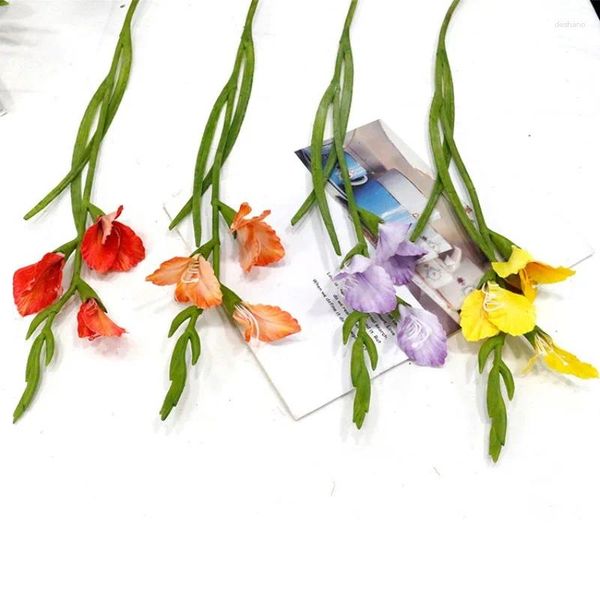 Flores decorativas ins simulação cola ramo 3 flor pequena espada orquídea sala de estar mesa jantar luz artificial luxo floral7