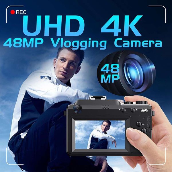 Capture fotos e vídeos impressionantes em 4K com esta câmera de vídeo compacta anti-vibração de 6 MP com zoom digital de 18X, foco automático, WiFi e recursos de vlogging