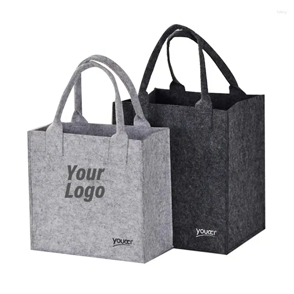 Confezione regalo 100 pezzi all'ingrosso/lotto riutilizzabile logo personalizzato feltro tessuto Tote Shopping Bag donna uomo generi alimentari mano d'affari