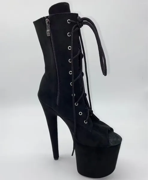 Sapatos de dança bolsa salto camurça 20 cm 8 Polegada modelo salto stiletto boca de peixe aberturas com zíper boate pólo dança tornozelo