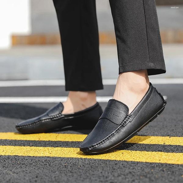 Freizeitschuhe Mode für Herren Fahren Leder Gehobene Herren-Loafer Slip-on-Mokassin Homme Loafer Bequeme Größe 49