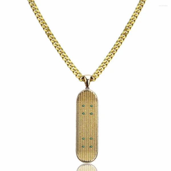 Ожерелья с подвесками для мужчин и женщин, подвески в стиле хип-хоп для скейтборда, золотой цвет, стразы с фианитом, блестящие модные рэперские спортивные украшения