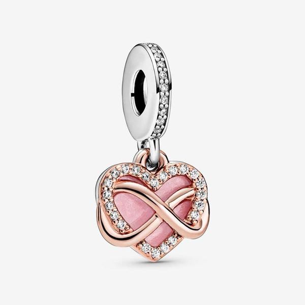 Espumante Infinity Heart Dangle Charm Pandoras 925 Sterling Silver Luxury Charm Set Pulseira Fazendo Rose Gold Charms Designer Colar Pingente Caixa Original