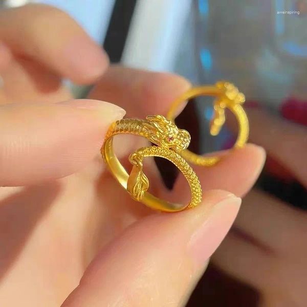 Cluster-Ringe KOFSAC Niedlicher Goldfarben-Drachen-Ring 925 Sterling Silber Fingerschmuck für Frauen 2024 Chinesisches Tierkreisjahr Zubehör