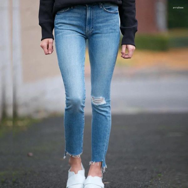 Damen Jeans Frühling Sommer Frauen Loch Hohe Taille Casual Wild Lady Knöchellange dünne gerade Demin-Hosen