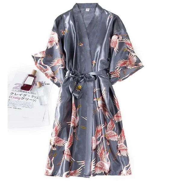 363L Sexy Pijamas Borgonha Mulheres 2pcs Faux Silk Kimono Robe Distra