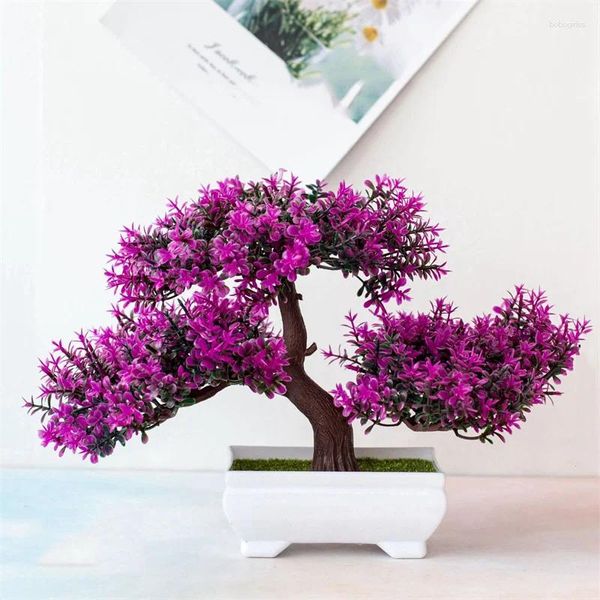 Flores decorativas pinheiro artificial em vaso planta falsa mini bonsai decoração para casa decoração de jardim festa de casamento enfeites de mesa de escritório