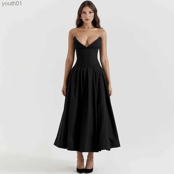 Grundlegende Freizeitkleider Mingmingxi Trägerloses formelles Anlasskleid Schwarz Sexy Figurbetontes Korsett Party A-Linie Elegant Lang Neu in der Kleidung yq240402