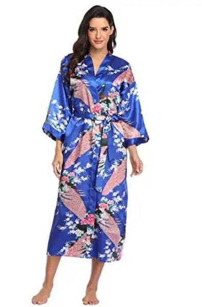 P8cf sexy pigiami vendita calda calda nera satinata kimono accappatoio donna sposa sposa abito abito abito abito abitolo sexy fiore lungo abbigliamento da sonno lungo m-3xl 2404101