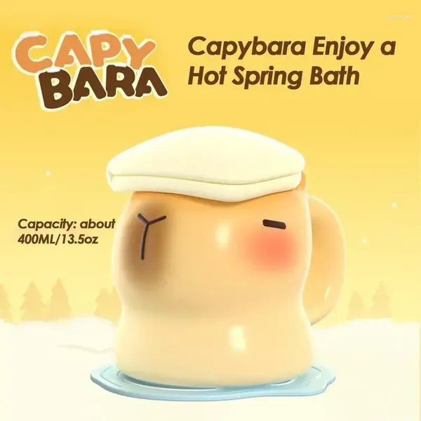 Tazze Cute Bathing Capybara Mug Tazza creativa in ceramica con coperchio Tazze da caffè da 400 ml Animale del fumetto