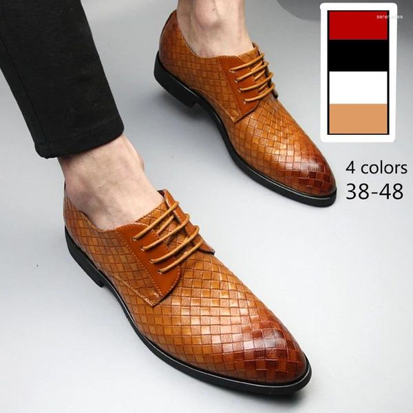 Elbise ayakkabıları trend moda erkekler ekose iş rahat deri için nokta ayak parmağı dantel yukarı zarif oxfords resmi stil