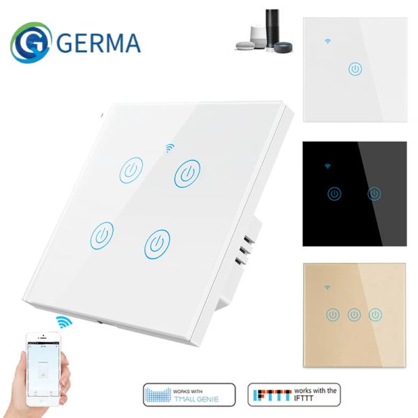 Controle GERMA Tuya WiFi Painel de vidro inteligente Interruptor de luz Touch Wall Switch Smart Life / Tuya App Voice Trabalhe com Alexa, Google Home 14 gang