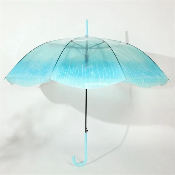 Guarda-chuva Long Handle Jellyfish Automático Minimalista Moderno Transparente Gradiente Único Praia Parasol Plástico Unisex Rain Gear 240329