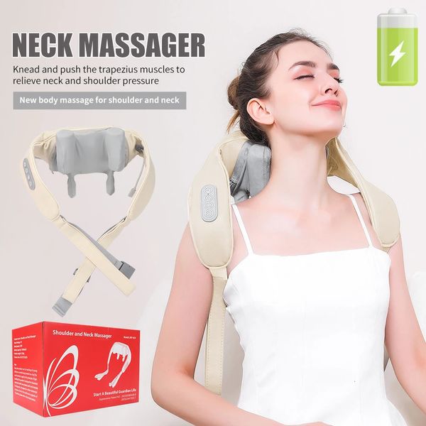 Massaggiatore elettrico per il collo Cuscino per massaggio impastante per collo e spalle senza fili Comprime il muscolo cervicale della schiena Rilassa lo scialle per massaggio 240329