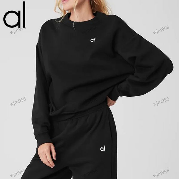 AL Set da Yoga da Donna Maglione Grande Maglione Allentato a Maniche Lunghe Top Tuta da Fitness Pantaloni da Guardia Girocollo Top da Palestra Piedi da Donna Cravatta Pantaloni Casual