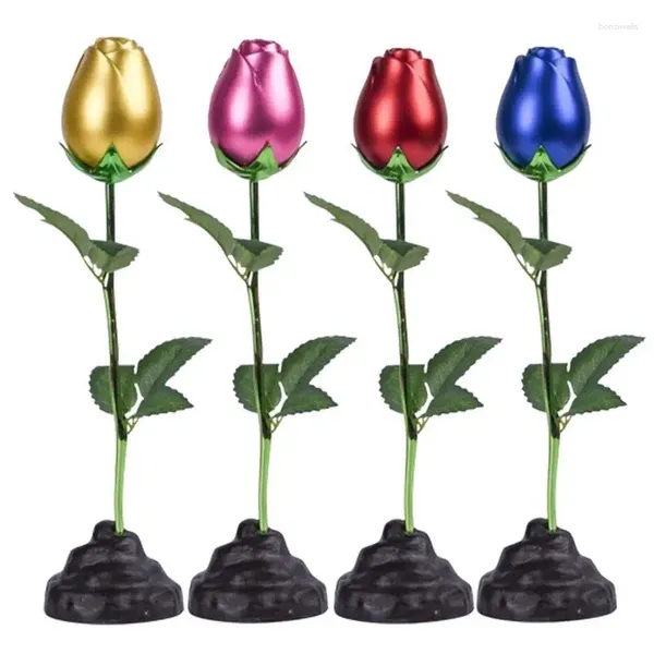 Flores decorativas realista metal rosa flor estatueta para mulheres elegante figura de pé livre dia dos namorados presente exclusivo ornamento de mesa