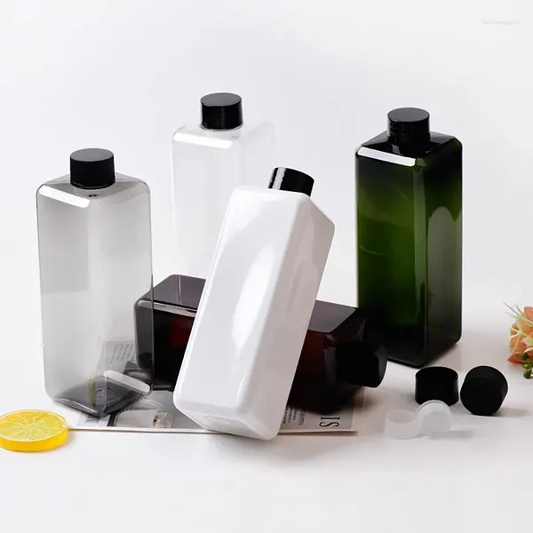 Бутылки для хранения 12 шт. 500 мл Пустая прозрачная белая коричневая квадратная ПЭТ-бутылка с пластиковыми завинчивающимися крышками для геля для душа, шампуня, масла, косметической упаковки