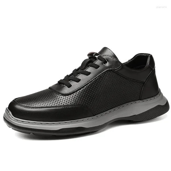 Sapatos casuais masculinos skate esporte tênis runing rendas até primavera baixo-top genuíno vaca lerther buraco de ar para masculino lazer plano