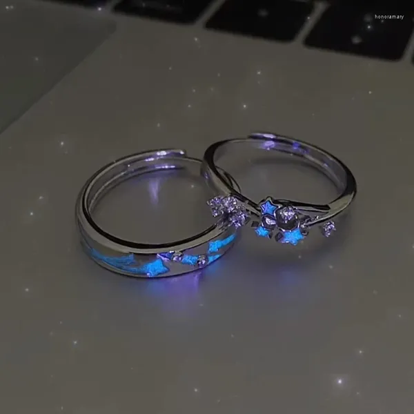 Cluster Ringe Mode Blau Grün Leuchtende Licht Stern Ring Glow In Dark Fluoreszierende Frauen Männer Paar Einstellbare Finger Schmuck