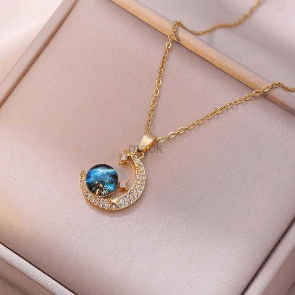 Colares pendentes Moda Zircon Planet Star Lua Pingente Colar para Mulheres Charme Chain Estético Chain Colar Colar de Aniversário Jóias Presente 240330