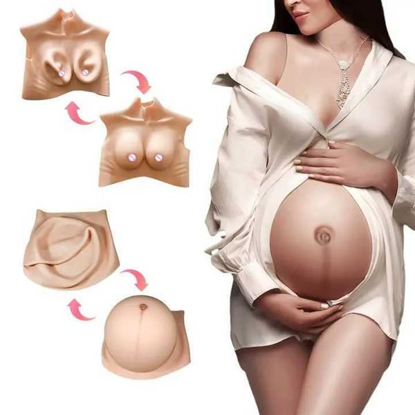 Cuscinetto per il seno gonfiabile regolabile falso G-H Coppa grande tette femminili da 8 a 10 mesi set combinato di silicone per pancia incinta finta per abbigliamento cosplay 240330