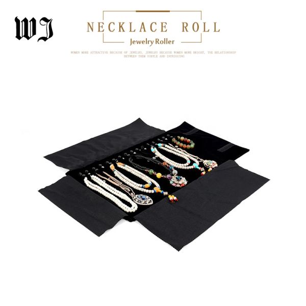 Exibir a exibição de jóias pretas Rolls Travel Organizador portátil Multi Funntional Bag dobrável para brinco de casos de armazenamento de colar da corrente de anel