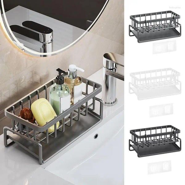 Küche Lagerung Caddy Für Arbeitsplatte Flasche Rack Schwamm Halter Mit Ablauf Fach Edelstahl Organizer Haushalts Zubehör