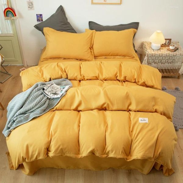 Bedding Sets Nordic Duvet Capa travesseiro Casamento de cama japonês Conjunto de cores sólido quarto quarto mistura de cama de cama solteira 150x200
