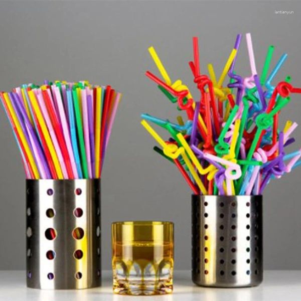 Canudos para beber 100 unidades / conjunto de plástico multicolorido descartável para festas / bares / lojas de bebidas / palha listrada para casa