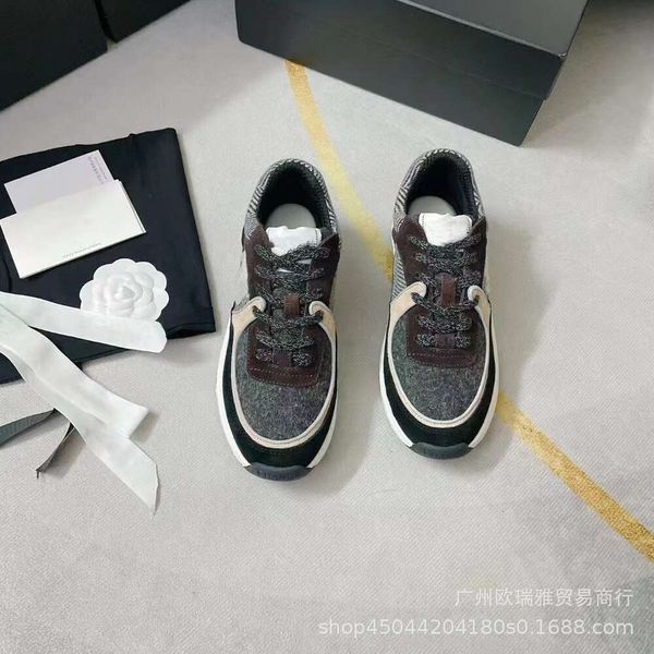 Autunno e inverno 2022 nuove sneakers trapuntate in lana Scarpe da papà Scarpe da panda per il tempo libero scozzesi con lacci in pelle di vacchetta