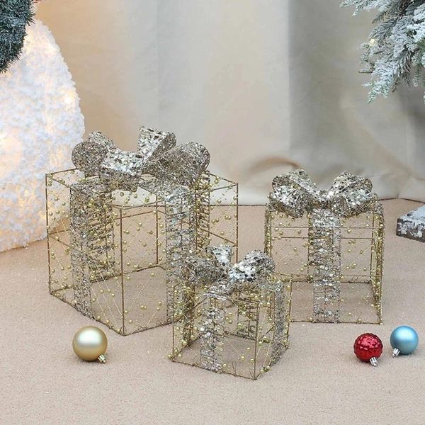 Decorazione per feste Natale per la casa Confezione regalo luminosa Ornamento 3 pezzi / set Forniture per artigianato di scena per la fornitura della tavola di casa