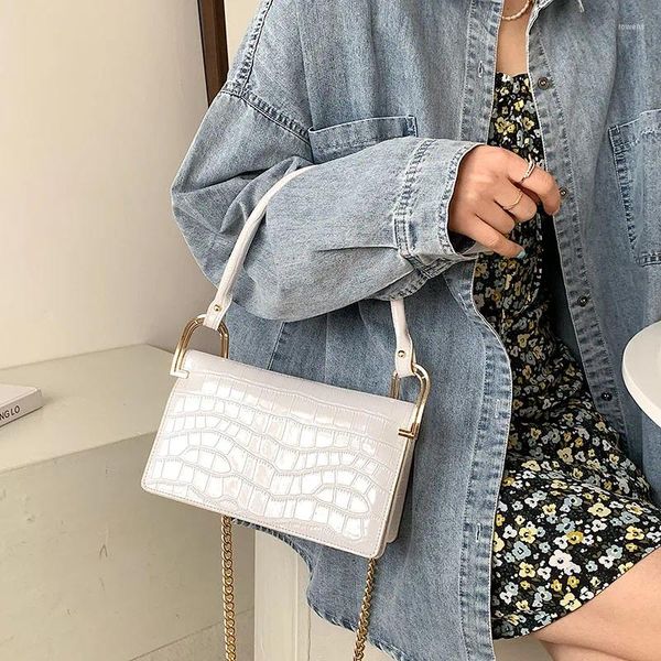 Saco de verão pequena bolsa feminina 2024 padrão crocodilo estereotipado pu moda corrente senhora ombro telefone moeda bolsa crossbody