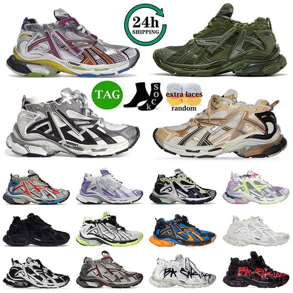 2024 Track Runners Sneakers 7.0 Designer Baleciaga Sapatos Plataforma Marca Graffiti Branco Preto Desconstrução Transmitir Mulheres Homens Faixas Treinadores Runner 7 Tess S.Gomma
