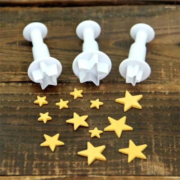 Moldes de cozimento 3 pcs coração estrela de cinco pontas padrão quadrado êmbolo fondant biscoito cortador molde sugarcraft diy ferramenta de decoração de bolo