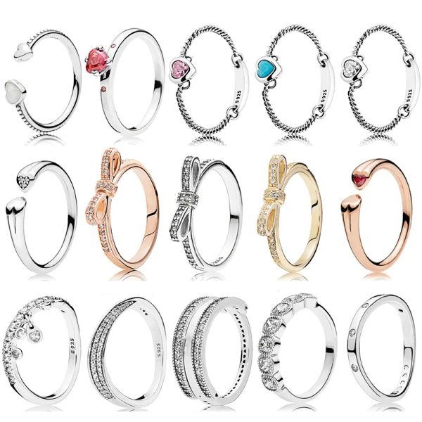 Кольца высококачественная 925 стерлинговая серебряная кастрюля Классическое кольцо с луком с оригинальным логотипом Heart Woman Jewelry Gift Free Dropping