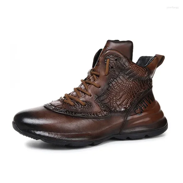 Sapatos casuais outono inverno estilo coreano homens de couro de grão completo tornozelo botas curtas masculinos tênis de alta qualidade genuínos