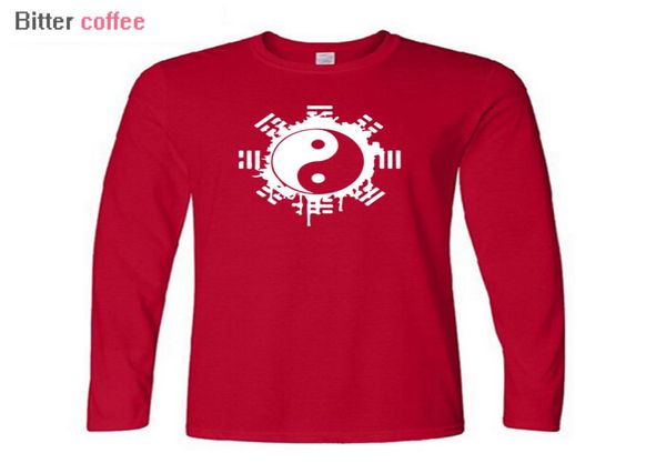 Café amargo nova moda outono e inverno marca t camisa masculina chinês tai chi ying yang impresso roupas de algodão topos t c09258505421