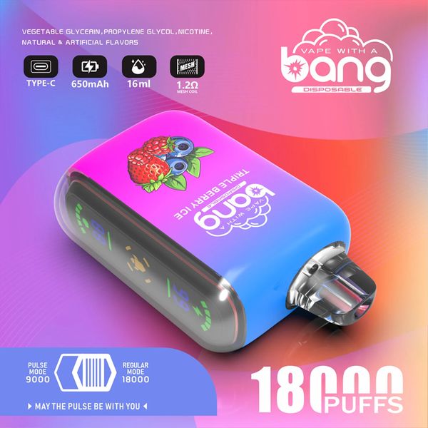 Original Bang 9000 18000 Puffs Einweg-Vape-Stift 9k 18k E-Zigarette wiederaufladbar 650 mAh Akku 28 ml Pod Authentischer Großhandelsverdampfer