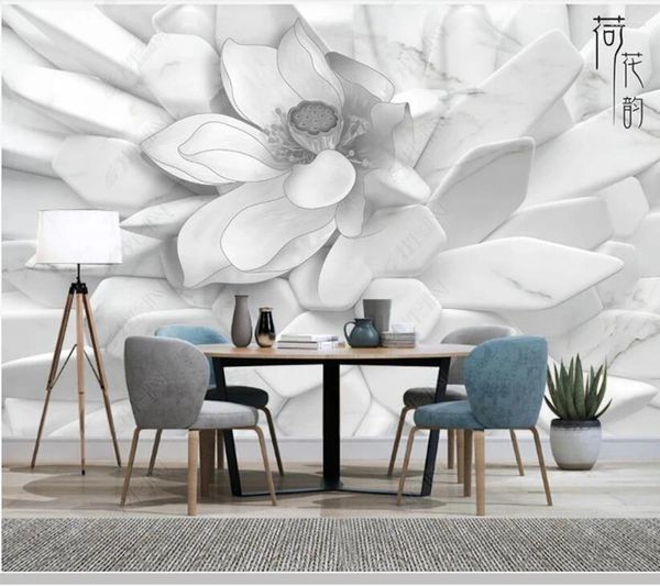 Tapeten Papel De Parede Weiß Geprägte Blumen Moderne 3D Stereo Tapete Wandbild Wohnzimmer TV Wand Schlafzimmer Papier Wohnkultur