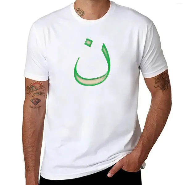 Erkek tank üstleri Nazarene'nin Mark Yeşil (Mektup N Arapça) T-Shirt Kısa Kollu Ağır Tişörtler Erkekler Grafik